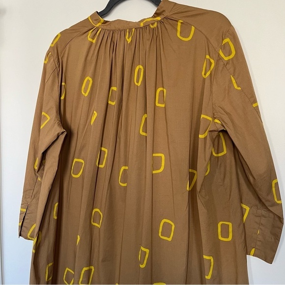 Neirami Oversized Artsy Camel Geometric Yellow Print Midi Dress in S Lagenlook - Picture 4 of 15